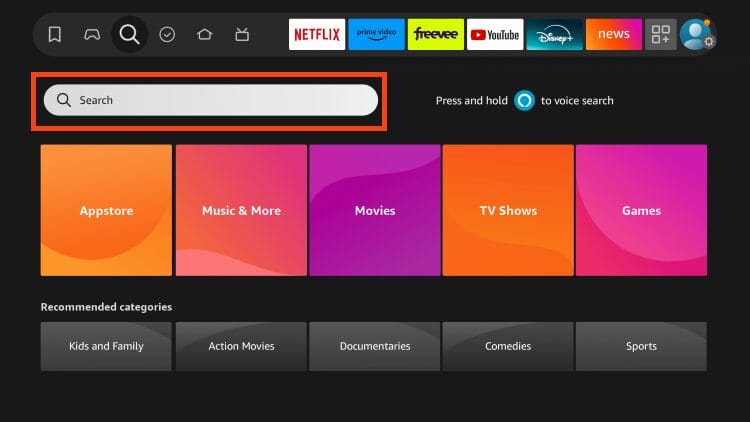 Άνοιγμα της γραμμής αναζήτησης στο Fire TV Stick