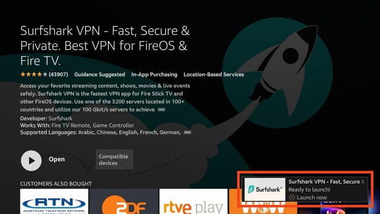 Άνοιγμα της εφαρμογής Surfshark στο Fire TV Stick