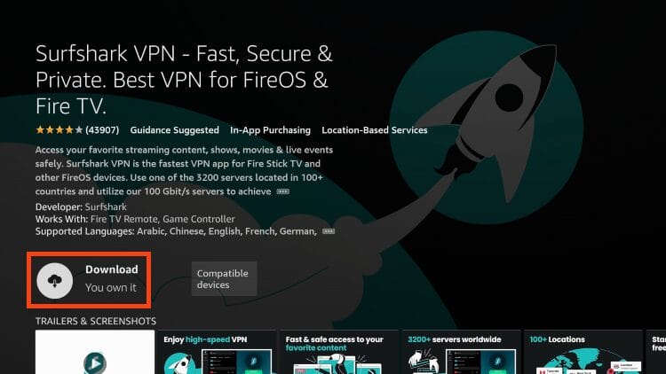 Λήψη της εφαρμογής Surfshark VPN στο Firestick