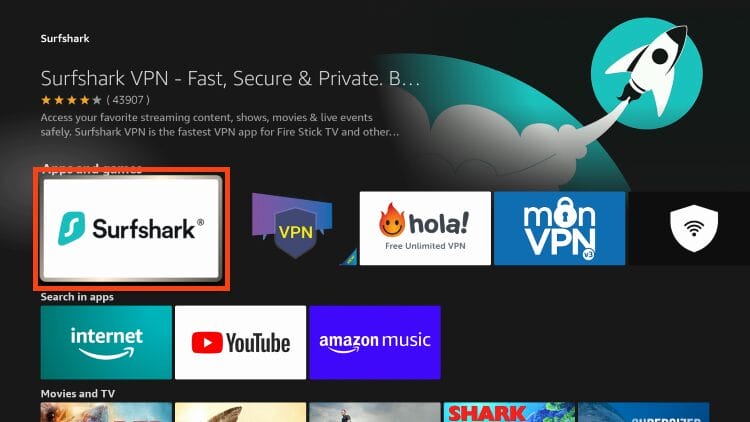 Επιλογή της εφαρμογής Surfshark VPN