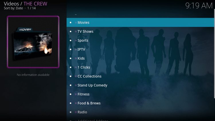 Εκκίνηση του add-on The Crew στο Kodi