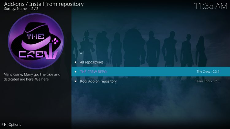 Επιλογή του repository The Crew στο Kodi