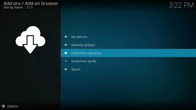 Επιλογή Install from repository στο Kodi