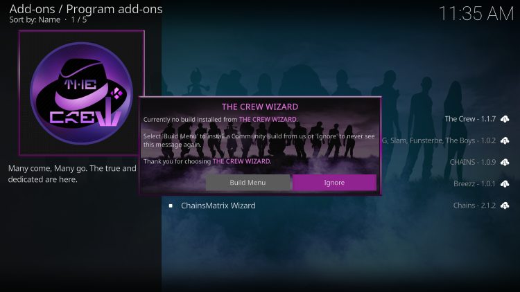 Επιλογή Ignore στο παράθυρο του The Crew Wizard