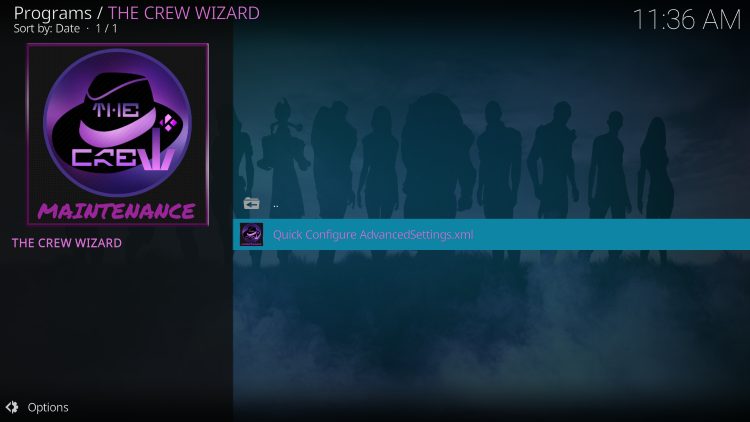 Επιλογή Quick Configure AdvancedSettings.xml στο Kodi