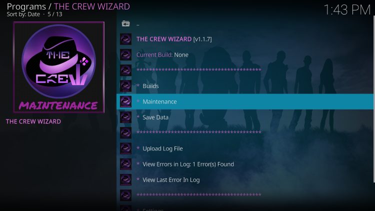 Επιλογή Maintenance στο The Crew Wizard