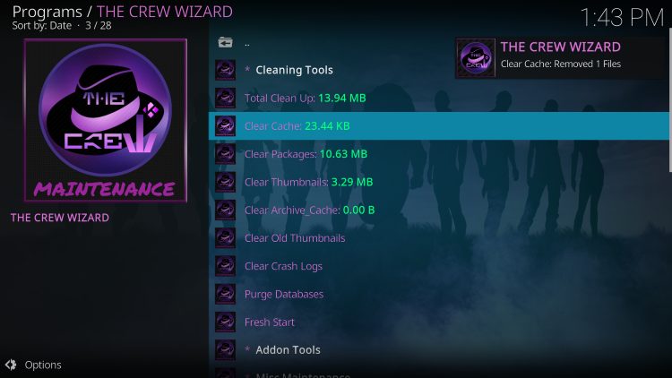 Μήνυμα ολοκλήρωσης του Clear Cache στο Kodi