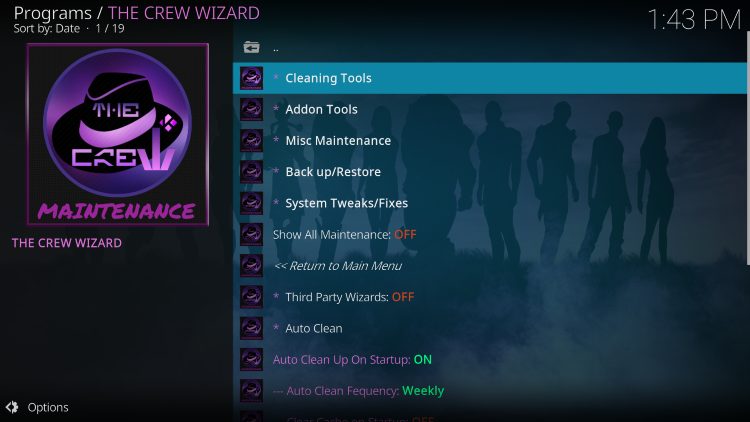 Επιλογή Cleaning Tools στο The Crew Wizard