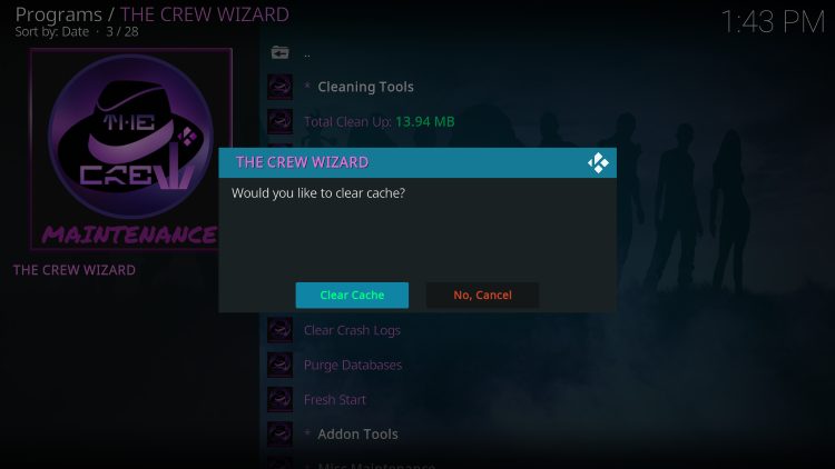 Επιβεβαίωση Clear Cache στο Kodi