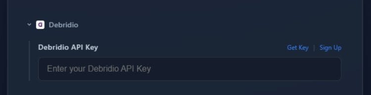 Προσθήκη του API Key του Debridio στη ρύθμιση του QuickStart