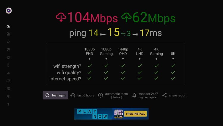 Έλεγχος ταχύτητας λήψης του NordVPN στο Firestick