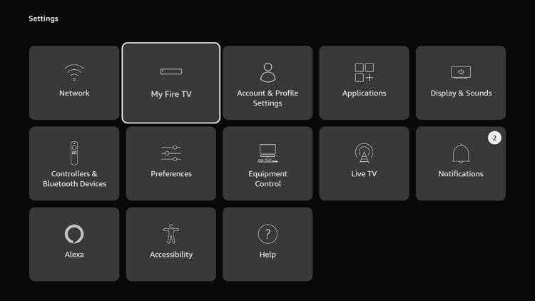 Επιλογή My Fire TV στο μενού ρυθμίσεων του Fire TV