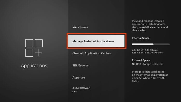 Επιλογή Manage Installed Applications