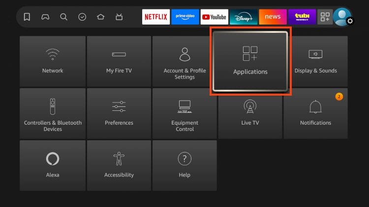 Επιλογή Applications στις ρυθμίσεις του Fire TV
