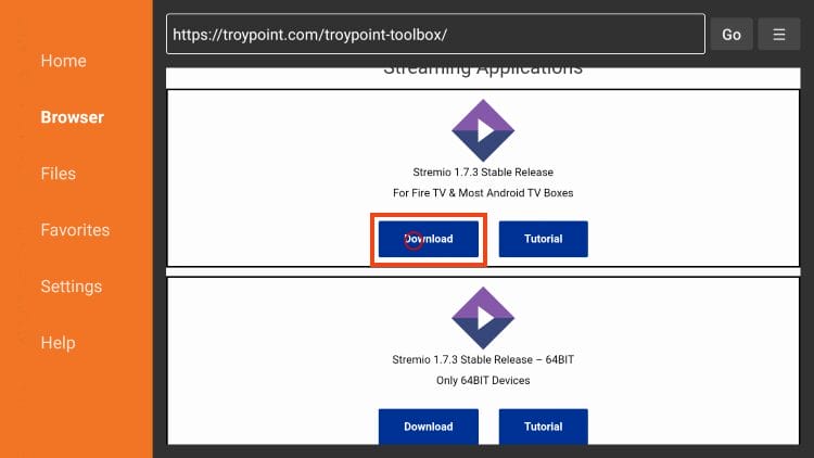 Κλικ στο Download για ενημέρωση της εφαρμογής Stremio
