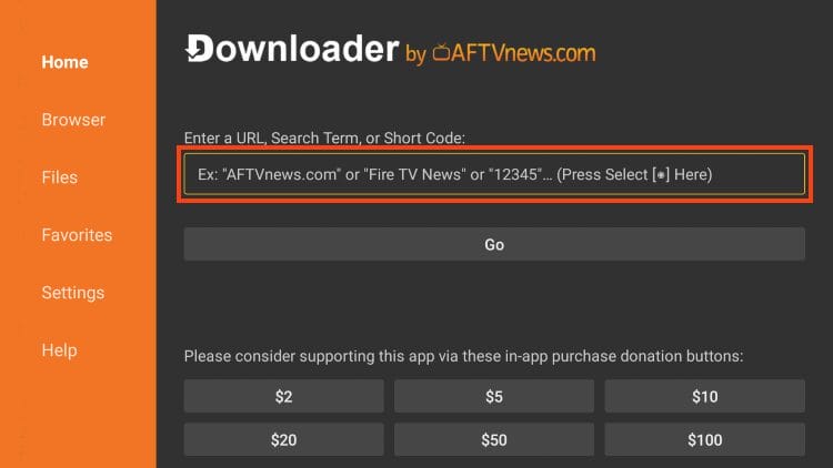 Κλικ στο πλαίσιο URL του Downloader